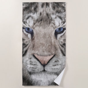 Serviette De Plage Tête de Tigre Blanc Esthétique Faunique