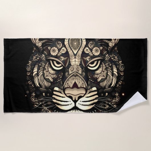 Serviette De Plage Tête de Tigre Doré (Devant)