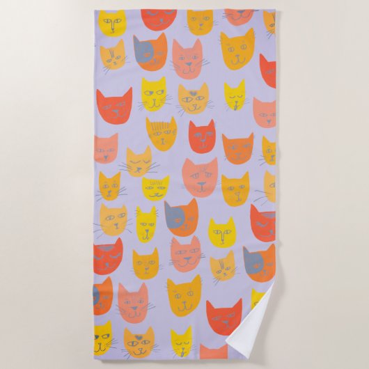 Serviette De Plage Têtes de chat colorées (Devant)