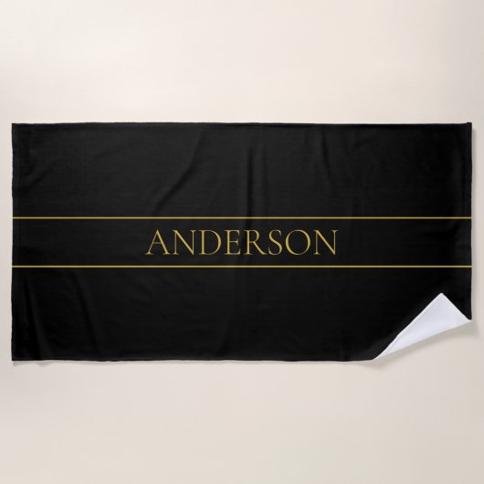 Serviette De Plage Texte et lignes Gold personnalisables (Devant)