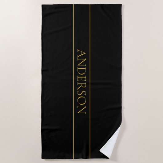 Serviette De Plage Texte et lignes Gold personnalisables (Devant)