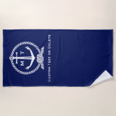 Serviette De Plage Texte nautique bleu décoré d'un monogramme de (Devant)