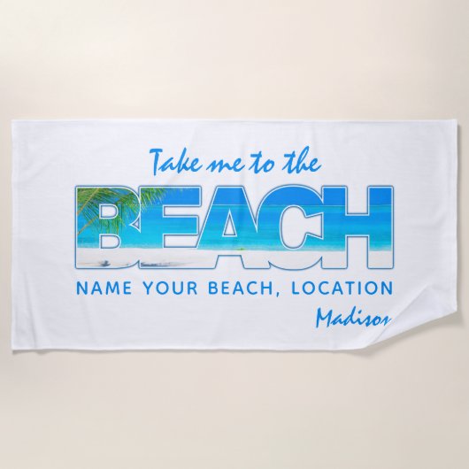 Serviette De Plage Texte personnalisé BEACH (Devant)