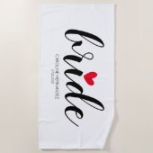 Serviette De Plage Texte simple de mariée avec cœur rouge personnalis (Devant)