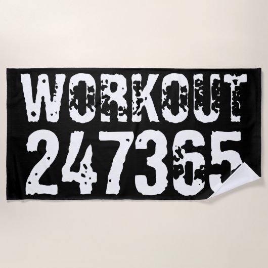 Serviette De Plage Texte usé et rayé Workout 247365 blanc (Devant)