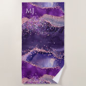 Serviette De Plage Texture d'agate scintillante violette (Devant)