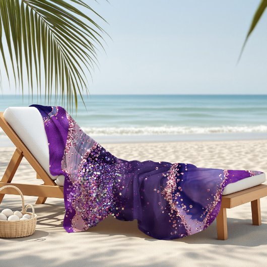 Serviette De Plage Texture d'agate scintillante violette