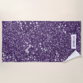 Serviette De Plage Texture de paillettes violettes fausses avec nom p (Devant)