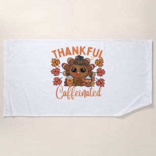 Serviette De Plage Thankful Et Caffeiné Drôle Thanksgiving Café
