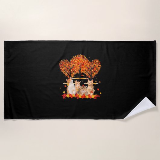 Serviette De Plage Thanksgiving Maple Cat Heart Shape Tree Leaf (Devant)