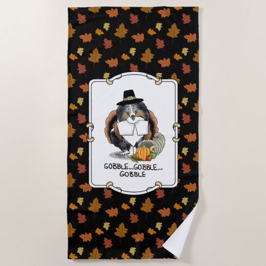 Serviette De Plage Thanksgiving Shetland Sheepdog (merle bleu) Drôle (Devant)