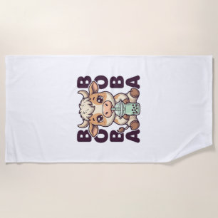 Serviette De Plage Thé aux perles de vache mignonne Design de T-Shirt