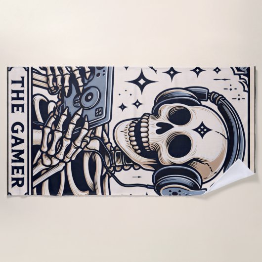 Serviette De Plage The Gamer Skeleton Tarot Card (Devant)