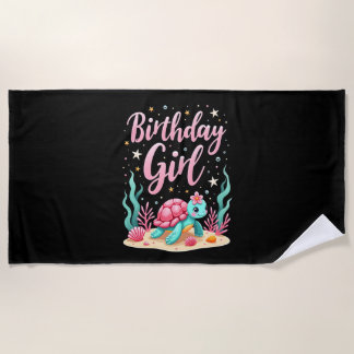 Serviette De Plage Thème de fête d'anniversaire Tortue de mer Fille d