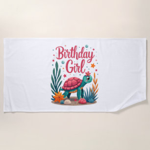 Serviette De Plage Thème de fête d'anniversaire Tortue de mer Fille d
