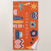 Serviette De Plage Thème de voyage estival Mignon Orange Personnalisé (Devant)