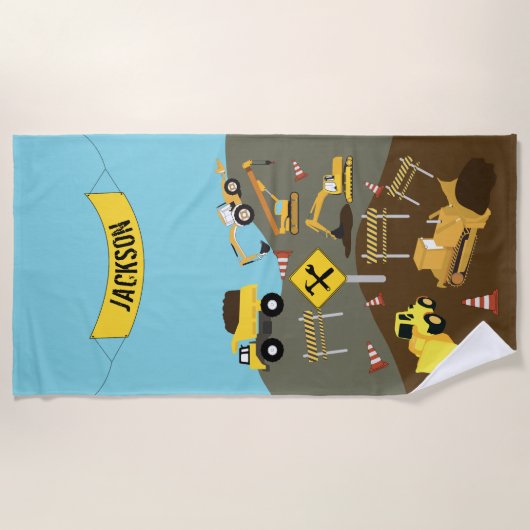 Serviette De Plage Thème du site des camions de construction (Devant)
