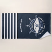 Serviette De Plage Thème Nautique Nom de Bateau Rayure Bleu Marine (Devant)