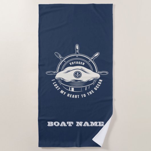 Serviette De Plage Thème nautique Nom du bateau Marine Bleu (Devant)