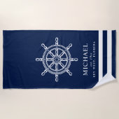 Serviette De Plage Thème roue de gouvernail nautique (Devant)
