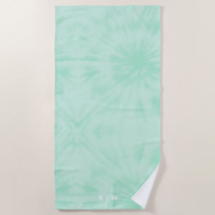 Serviette De Plage Tie Dye   Monogramme vert de menthe pastel