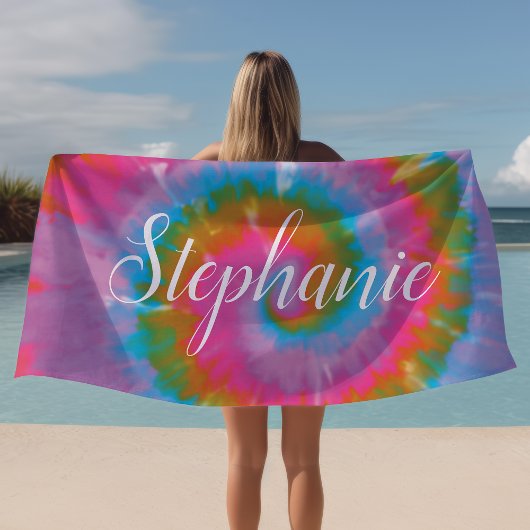 Serviette De Plage Tie Dye Swirl Abstrait été personnalisé