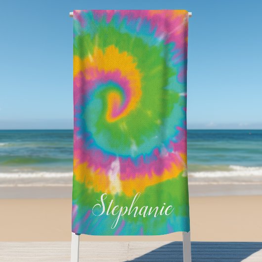 Serviette De Plage Tie Dye Swirl Abstrait Retro Personnalisé Été