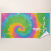 Serviette De Plage Tie Dye Swirl Abstrait Retro Personnalisé Été (Devant)
