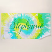 Serviette De Plage Tie Dye Swirl Jaune Bleu Vert Personnalisé (Devant)