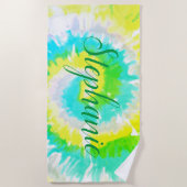 Serviette De Plage Tie Dye Swirl Jaune Bleu Vert Personnalisé (Devant)