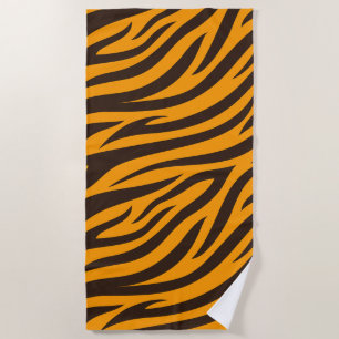 Serviette De Plage Tiger Gravure noire Orange motif en peau d'animal