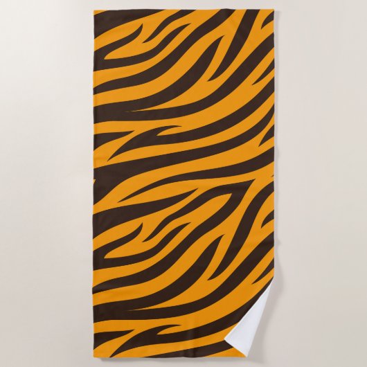 Serviette De Plage Tiger Gravure noire Orange motif en peau d'animal  (Devant)