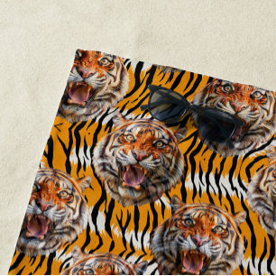 Serviette De Plage Tiger Tête Sur Tiger Skin Design Poster de animal
