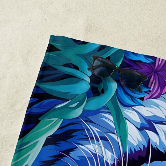 Serviette De Plage Tigre blanc en fleurs violettes (En situation)