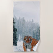 Serviette De Plage tigre dans la neige (Devant)