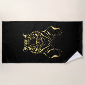 Serviette De Plage Tigre noir à rayures dorées (Devant)