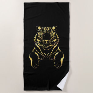 Serviette De Plage Tigre noir à rayures dorées