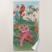 Serviette De Plage Tigre rose et perroquet dans la jungle tropicale (Devant)