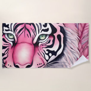Serviette De Plage Tigre rose, visage de tigre