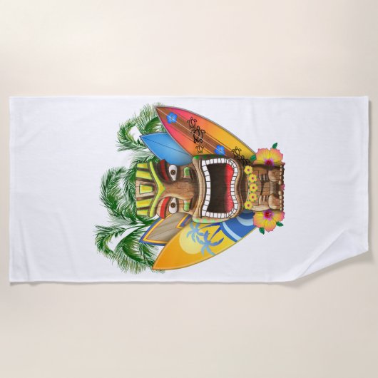 Serviette De Plage Tiki hawaïen surfant (Devant)