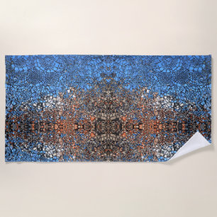 Serviette De Plage Tissu de verre look mosaïque bleu abstrait brun
