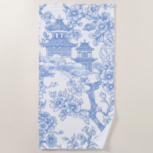 Serviette De Plage Toile de chinoiserie bleue Dragon Fleur de cerisie