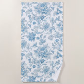 Serviette De Plage Toile-de-jouy Chinoiseries Blue Floral Pattern (Devant)