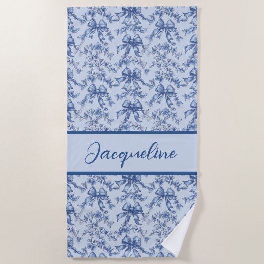 Serviette De Plage Toile Français Blue Coquette Bow Wedding Party (Devant)