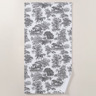 Serviette De Plage Toile rustique élégante vintage noir blanc chevaux