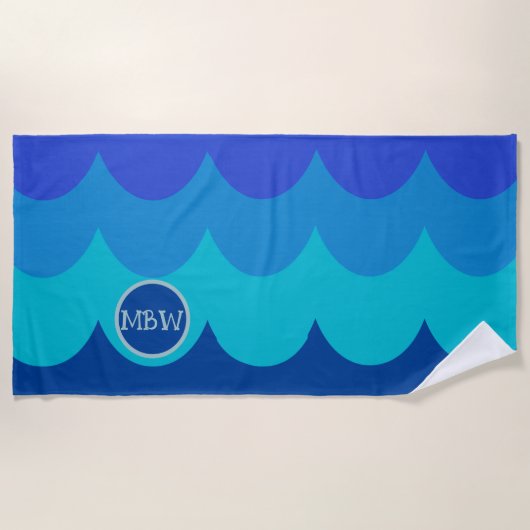 Serviette De Plage Toit de plage Monogram Blue Waves (Devant)