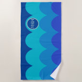 Serviette De Plage Toit de plage Monogram Blue Waves (Devant)