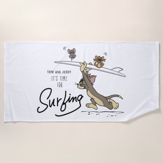 Serviette De Plage Tom & Jerry "Il est temps de surfer" (Devant)