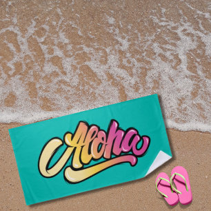 Serviette De Plage Topaze Moderne Funky Plage Aloha Turquoise Foncé