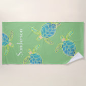 Serviette De Plage Tortue côtière monogramme bleu jaune vert (Devant)